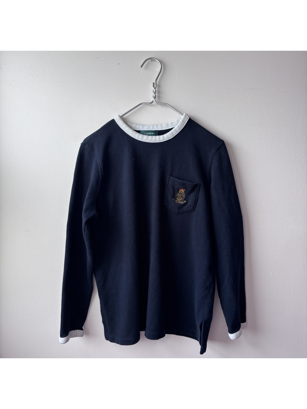 Lauren Ralph Lauren Navy Long Sleeve Pullover Sweatshirt with Embroidered Pocket